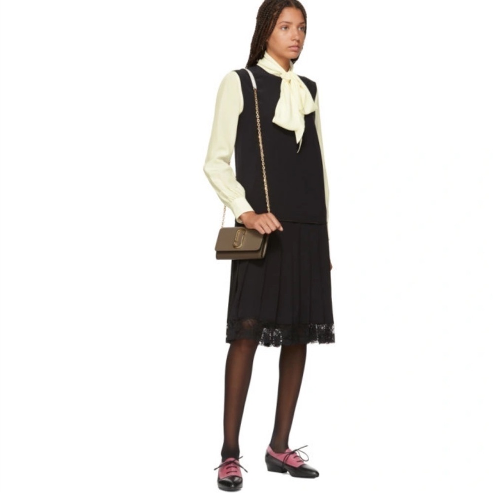 Marc Jacobs Black Pleated Drop Waist Dress Lace Trim